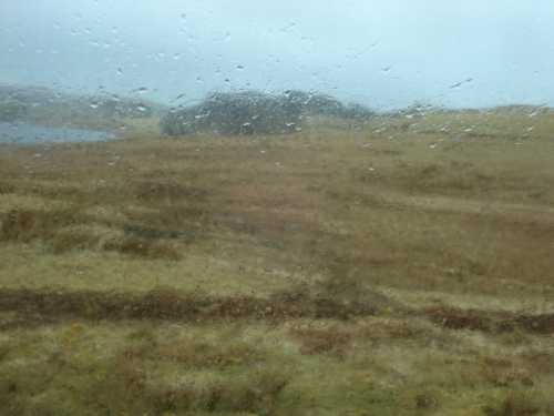 Mynydd Bach in spring 2013 through a wet windscreen